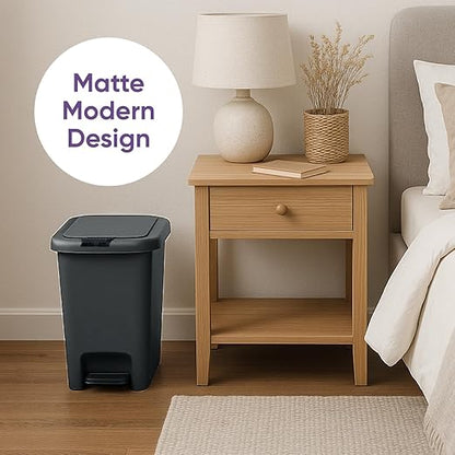 Superio 10L Slim Step & Push Trash Can - 2.7 Gallon Dual Opening, Compact Design (10.63"x7.68"x13.53") - Black
