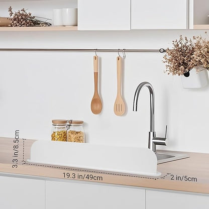 19.3 inch Silicone Sink Splash Guard, Splash Guard for Kitchen Sink Area, Backsplash Protector for Kitchen Countertop & Bathroom Bathtub with Non-Slip Strong Suction, White