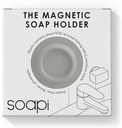 Magnetic Soap Holder – No-Drill Installation – Space-Saving Wall Soap Dish – Wall Mounted, Eco-Friendly Bar Soap Holder – Recycled Ocean Plastic – Stick Anywhere - Soapi (Grey)
