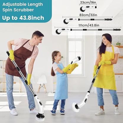 7-in-1 Electric Spin Scrubber, 25W Powerful Cordless Cleaning Brush with Adjustable Handle & 7 Replaceable Heads for Bathroom, Floor, Tile, Kitchen & Car