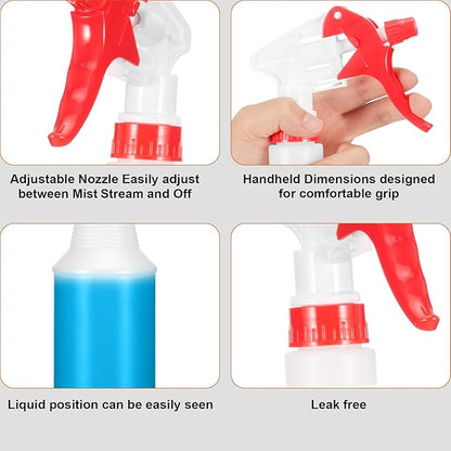 Eccliy 12 Pcs 16 Oz Plastic Spray Bottle, Adjustable Empty Reusable Sprayer for Cleaning, Planting, Water, Bathroom and Kitchen, BBQ, Commercial and Residential (Translucent,Red,Smooth)