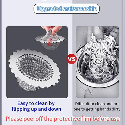 Kitchen Sink Drain Strainer, Patented 304 Stainless Steel Reversible Mesh Strainer with Flexible Chain, Handcrafted Anti-Clog Garbage Disposal Tool, Easy to Clean - 1 Pack