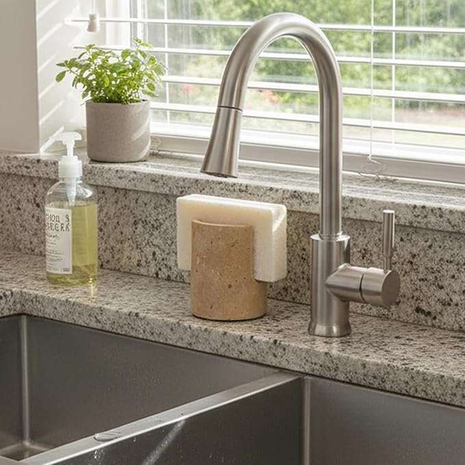 Marble Sponge Holder for Kitchen Sink Rustic Farmhouse Decor,Dish Sponge Holder Kitchen Sink Sponge Caddy (Dark Camel)