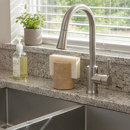Marble Sponge Holder for Kitchen Sink Rustic Farmhouse Decor,Dish Sponge Holder Kitchen Sink Sponge Caddy (Dark Camel)
