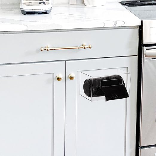 Trash Bag Dispenser Roll Holder, Wall Mount Acrylic Garbage Bag Dispenser Roll Holder for Kitchen Cabinet, Trash Can Liners Organizer for Under Sink, Clear