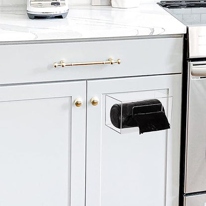 Trash Bag Dispenser Roll Holder, Wall Mount Acrylic Garbage Bag Dispenser Roll Holder for Kitchen Cabinet, Trash Can Liners Organizer for Under Sink, Clear