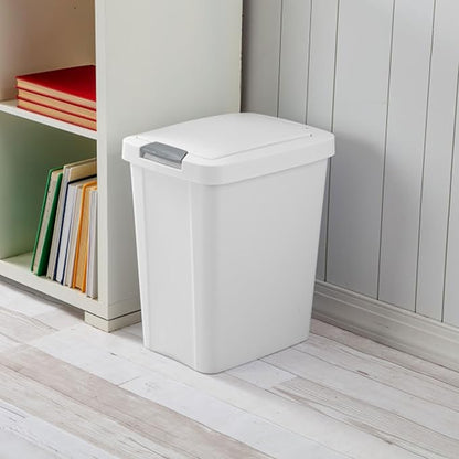Sterilite 7.5 Gallon TouchTop Wastebasket Trash Can with Pop Up Lid for Kitchen, Bathroom, Mudroom or Office, 4 Pack, White