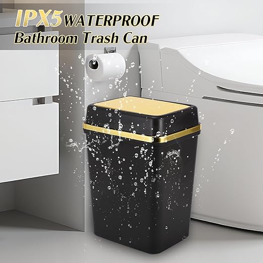3 Pack Bathroom Trash Can with Lid 4 Gallon Small Trash Can Black Bathroom Trash Can with 225 Counts Trash Bags for Kitchen Bedroom Office