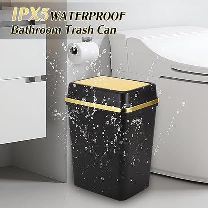 3 Pack Bathroom Trash Can with Lid 4 Gallon Small Trash Can Black Bathroom Trash Can with 225 Counts Trash Bags for Kitchen Bedroom Office