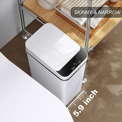 3 PACK - Bathroom Garbage Can with a Lid - 2.5 Gallon Automatic Trash Cans Touchless - Bedroom, Office - Small Smart Trash Can - Plastic, Narrow, Auto Open - Motion Sensor Trash can Bathroom ( White )