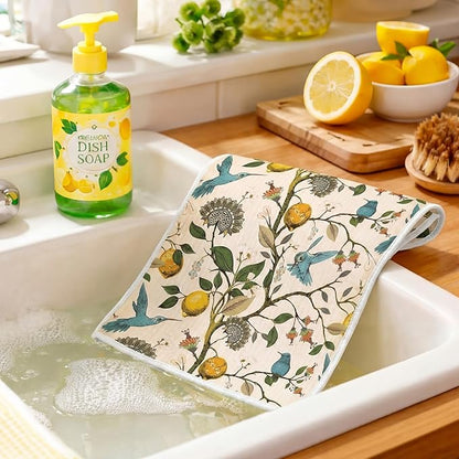 Sliner Swedish Lemon Birds Dishcloths for Kitchen Dish Towels 6 Pack Reusable, Machine Washable Non-Scratch Reusable Paper Towels Absorbent Washable Dish Cloths