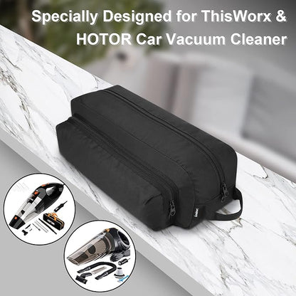 Vacuum Cleaner Accessory Storage Bag Fits for ThisWorx HOTOR Car Vacuum Cleaner & Accessories, Portable Tool Storage Case with Extra Pocket for Power Cord,Brush Nozzles,Cleaning brush (Black)