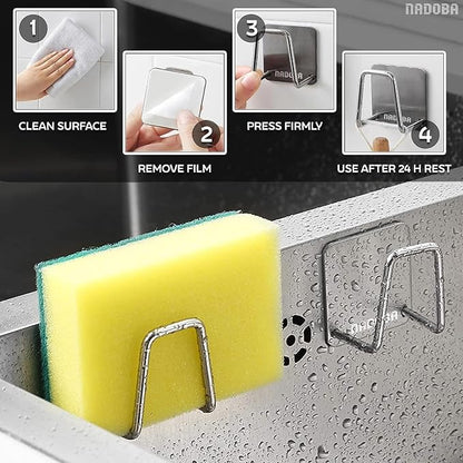 2 Pcs Stainless Steel Sponge Holder for Kitchen Sink - Scrub Holder for Kitchen Sink Sponge Holder Dish Scrubber Holder Kitchen Sponge Holder for Sink - Adhesive Sponge Holder for Kitchen Sink