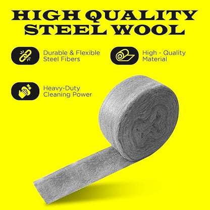 Wool Assortment for Cleaning – 0000 Grade Fine to Coarse Steel Wool Pads & Rolls, Multiple Pack Sizes and Length Options (2" x 30ft (2 Pack))
