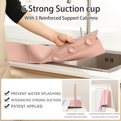 18" Upgraded Silicone Sink Splash Guard Released in 2026,Self-Draining Water Splash Guard for Kitchen Sink,Bathroom and Kitchen Island,with 3.5" High Splash Guard & 6 Strong Suction Cup (Pink)