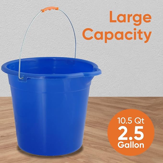 Mop Bucket 2.5 Gallon Bucket for Cleaning - Plastic Car Wash Bucket with Grip Handle - Royal Blue, Small Durable Plastic Pail for Fishing, Mopping, Cleaning Camping -10 Liter