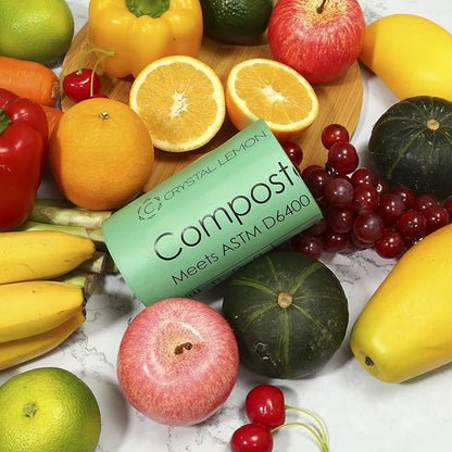 C Crystal Lemon 50 Count Biodegradable Kitchen Food Waste Bags - 6 Gallon Scraps Bags - Heavy Duty Compostable Waste Bags for Kitchen - Unscented Trash Bags 6 Gallon for Yard, Food (Pack of 2)