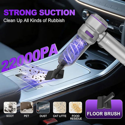 Handheld Car Vacuum Cordless, 22000PA Strong Suction Mini Vacuum Cleaner with Brushless Motor, 4-in-1 Portable Vacuum for Car Detailing, Home, Office & Travel, Silver Purple