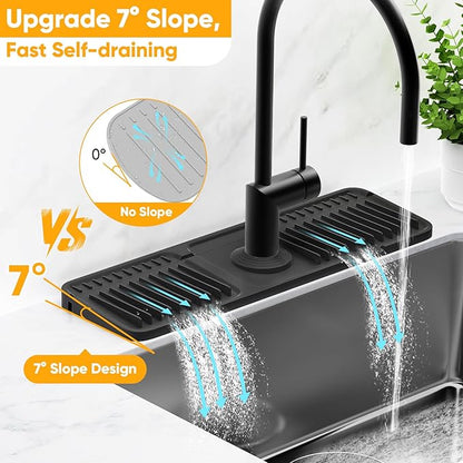 17.7'' Folding Faucet Mat for Kitchen Sink Splash Guard[7° Slope Fast Self-draining][Snap Lock Fit] Kitchen Sink Faucet Mat Splash Guard Kitchen Sink Area Water Splash Guard Behind Faucet Draining Mat