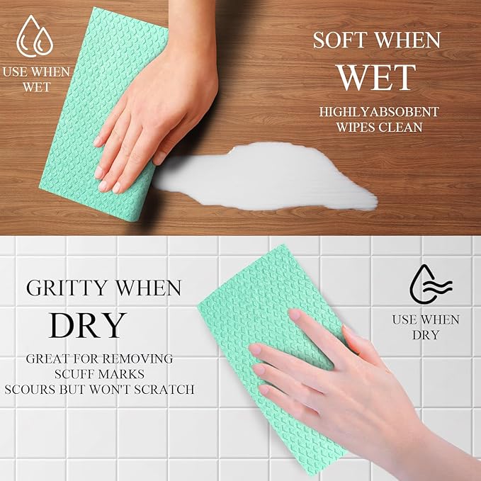 6 Packs Swedish Kitchen Dish Cloths - Reusable Paper Towels for Counters & Dishes - Eco-Friendly Cellulose Sponge Cloth (Green)