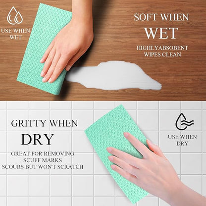 6 Packs Swedish Kitchen Dish Cloths - Reusable Paper Towels for Counters & Dishes - Eco-Friendly Cellulose Sponge Cloth (Green)