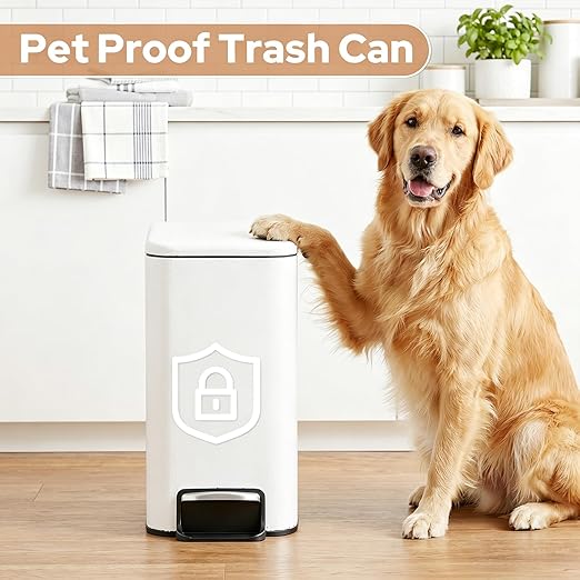 Small Bathroom Trash Can w/Lid Soft Close, 6 Liter/1.6 Gallon Stainless Steel Garbage Can w/Inner Bucket, Trash Bin Waste Basket for Kitchen, Bedroom, Living Room, Office, Toilet, White