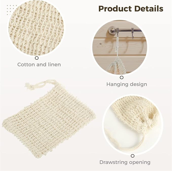 100 Pcs Sisal Soap Saver Bag with Drawstring, Plastic-Free Soap Saver Bags Reusable& Natural Bubble Exfoliating Pouch for Bath & Shower, Zero Waste Mesh Bag for Foaming & Drying Soaps