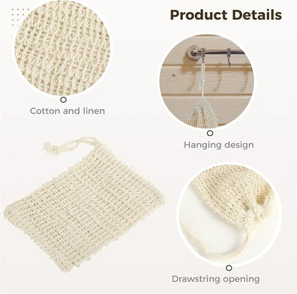 100 Pcs Sisal Soap Saver Bag with Drawstring, Plastic-Free Soap Saver Bags Reusable& Natural Bubble Exfoliating Pouch for Bath & Shower, Zero Waste Mesh Bag for Foaming & Drying Soaps