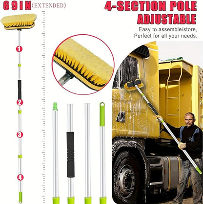 69'' Car Wash Brush with Long Handle, Car Wash Kit with Tire Brush, Tower, Window Squeegee, Chenille Microfiber,Car Detailing Brushes, Car Cleaning Brush Kit Supplies for Car, Truck, SUV, RV
