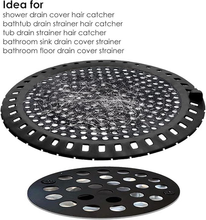 Seatery 2PCS Shower Hair Drain Catcher/Strainer/Cover/Filter/Trap, Hair Stopper Floor Drain, Stainless Steel with Silicone Edge Drain Protector, Black, 4.75 Inch Diameter