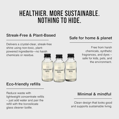 Public Goods Glass Cleaner Refill | Refill Concentrate for Windows, Mirrors, Glass Surfaces | Cruelty Free, Paraben Free, Vegan Friendly | 3 Pack - 24 Oz Diluted