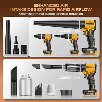 Leaf Blower Cordless for Dewalt 20V Battery, 1300000RPM Lightweight Mini Leaf Blower Handheld Electric Leaf Blower, 2-in-1 Portable Blower &Vacuum for Lawn Dust/Snow Blowing (Not Battery