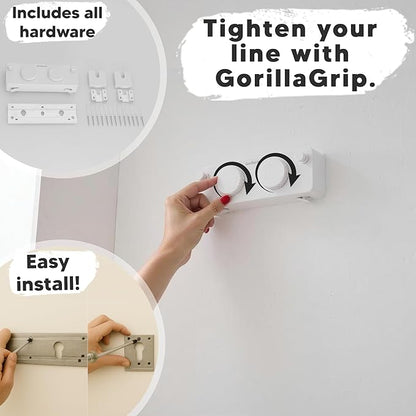 GorillaLine Max - Retractable Clothesline Indoor Outdoor Clothes Line - Heavy Duty Clothes Drying Laundry Line - Wall Mounted Drying Rack - Air Dry Clothing - Max Tighten with GorillaGrip