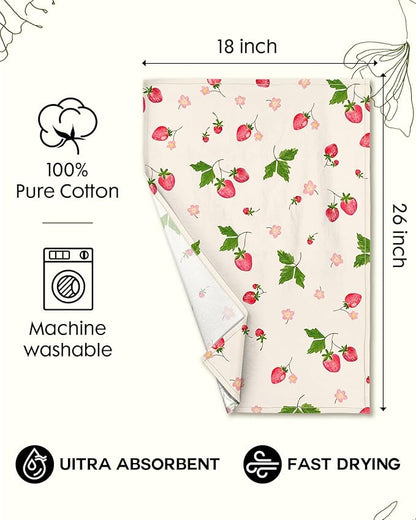 Miss Adola Flour Sack Kitchen Towels - Set of 2 Spring Dish Towels with Hanging Loop 18x26 Inch Absorbent Reusable Cotton Cloths for Cleaning Cute Design Home Decorative Housewarming, Color Strawberry