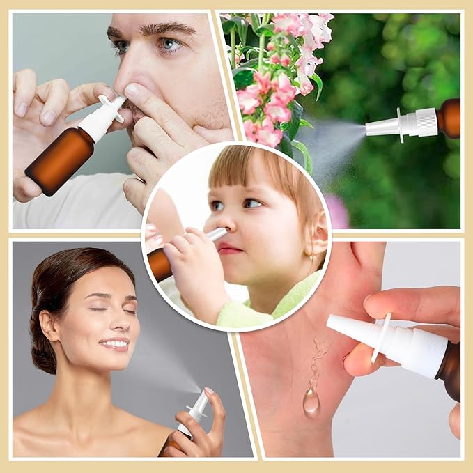 20 Pcs Nasal Spray Bottle, 30ML/1oz 12 Pcs Brown Empty Refillable Matte Glass Nasal Spray Bottle with 4 Funnels and 4 Labels