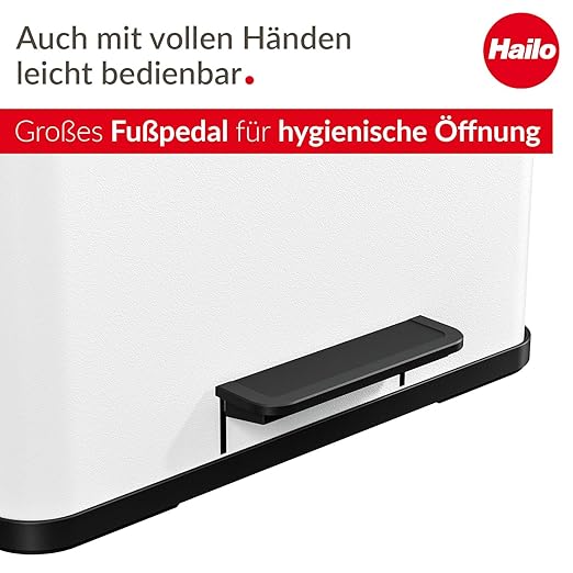 Hailo OKO Duo Plus L 0630-200 Kitchen Trash Can with 4.5 + 2.4 Gallon Bins, Rectangular Dual Compartment Recycling Step, Removable Inner Buckets with Soft-Close Lid, White