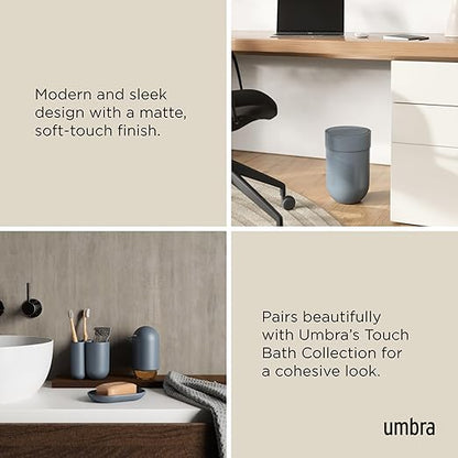 Umbra Touch Trash Can, Small Garbage Bin Waste Basket with Lid for Bathroom, Slate Blue