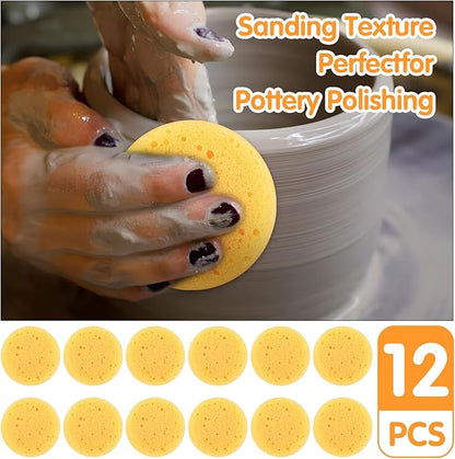 Ymapinc 12PCS Kitchen Sponges for Washing Dishes Round Natural Cleaning Sponge,Cellulose Eco-Friendly No Odor, Dusting, Cleaning Bathroom, 7 * 7cm