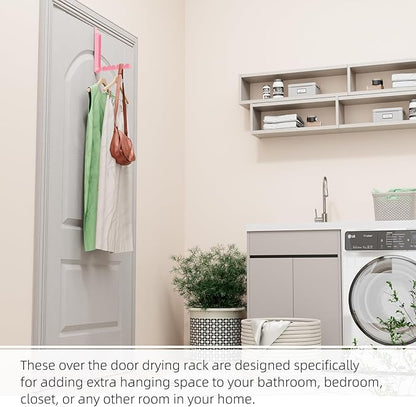 2 Pack Pink Over The Door Hooks, Over The Door Hanger, Folding Over The Door Drying Rack for Laundry,Foldable Over The Door Clothes Hanger,Small Clothes Drying Rack for Dorm Portable