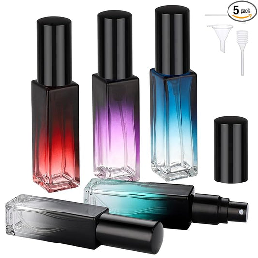 Segbeauty 0.34oz Travel Perfume Bottle Refillable, 5pcs Perfume Glass Spray Bottles, 10ml Mini Travel Atomizer Sprayer, Empty Press Pump Bottles, Cologne Atomizers with Clear Transfer Tool Set