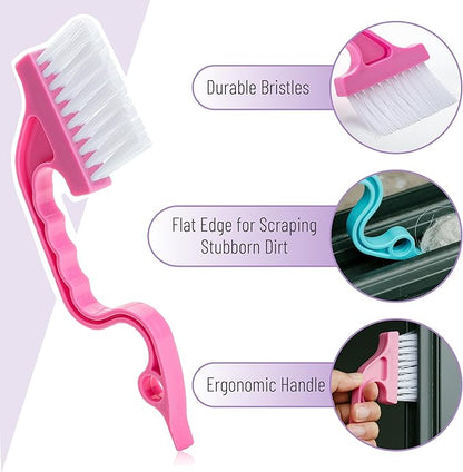 Slick- Window Track Cleaning Brush, 2 Pack, Blue/Pink Ergonomic Handle, Built-in Scraper, Multipurpose, Window Track Cleaning Tools