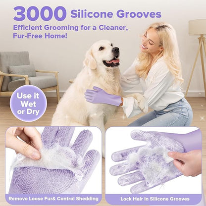 Augwind 6PCS Pet Grooming Kit for Dogs, Cats and Horses | Dog Washing Gloves | Cleanroom Gloves | Dog Bath Brush | Dog Bath Gloves | Dog Shampoo Brush | Dog Bath Supplies (Purple)