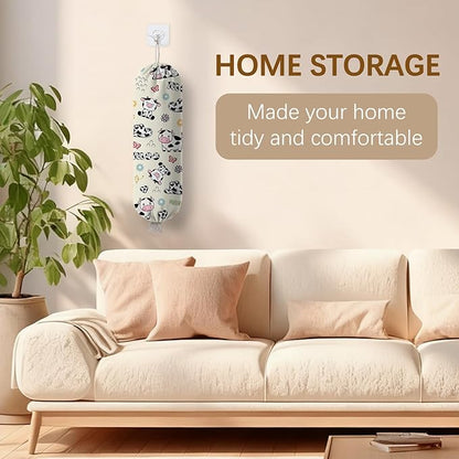 Cow Plastic Bag Holder Dispenser, Plastic Grocery Bag Organizer & Wall Mount Paper Trash Bags Saver Storage for Kitchen Home Pantry Decor, Cute Cow Shopping Bags Storage Dispenser