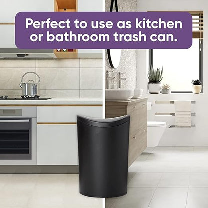 Superio Small Bathroom Trash Cans with Lid 4 Pack (1 1/2 Gallon, 6 Liter), Modern Matte Black Mini Waste Bin with Swing Lid Plastic Garbage Can for Bathroom, Bedroom, Office, Under Desk