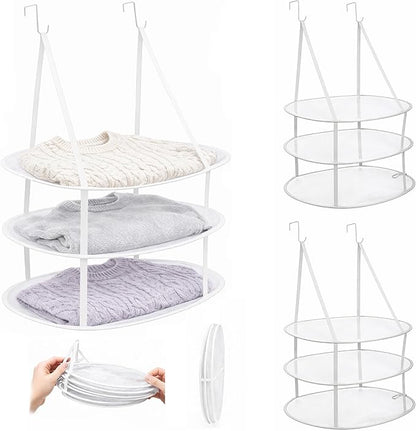 SAMJANE Hanging Sweater Drying Rack – Lay-Flat Warp-Knit Airflow Mesh for Delicates, 3 pcs 3-Tier Foldable Space-Saving Door-Hanging Design for Fast Drying & No Deformation in Small Spaces (White)
