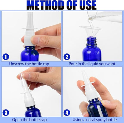 120 Pcs Nasal Spray Bottle, 1OZ/30ML Bule Empty Glass Nasal Spray Bottles Refillable with 24 Funnels and 24 Labels
