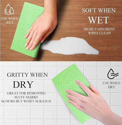 6 Packs Swedish Kitchen Dish Cloths - Reusable Paper Towels for Counters & Dishes - Eco-Friendly Cellulose Sponge Cloth (Grass Green)