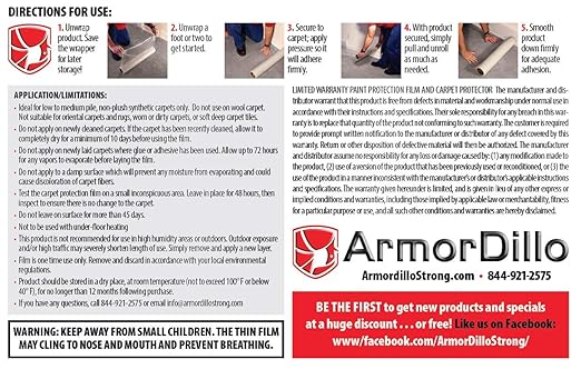 ArmorDillo Easy 36" x 200' Carpet Protector + Free Knife. Keeps Carpets Cleaner Than a Married Guys Search History. Easy Start 3mil-3ply USA-Made Tough. for Contractors, DIYers & Guys Named Todd.