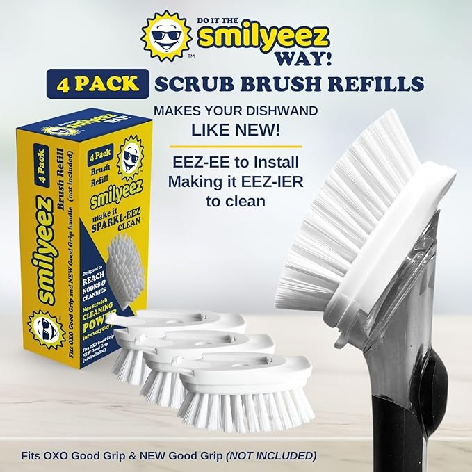 Smilyeez Replacement for OXO Dish Brush Refill Head, 4-Pack, Easy to Install Dish Brush Replacement Head, Dishwand Refills for OXO Brush