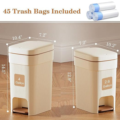 JiatuA Small Bathroom Trash Can with Lid Soft Close, 2.6 Gallon Step Garbage Can Slim Trash Bin Wastebasket for Kitchen Bedroom Office Living Room Toilet College Dorm, Cream